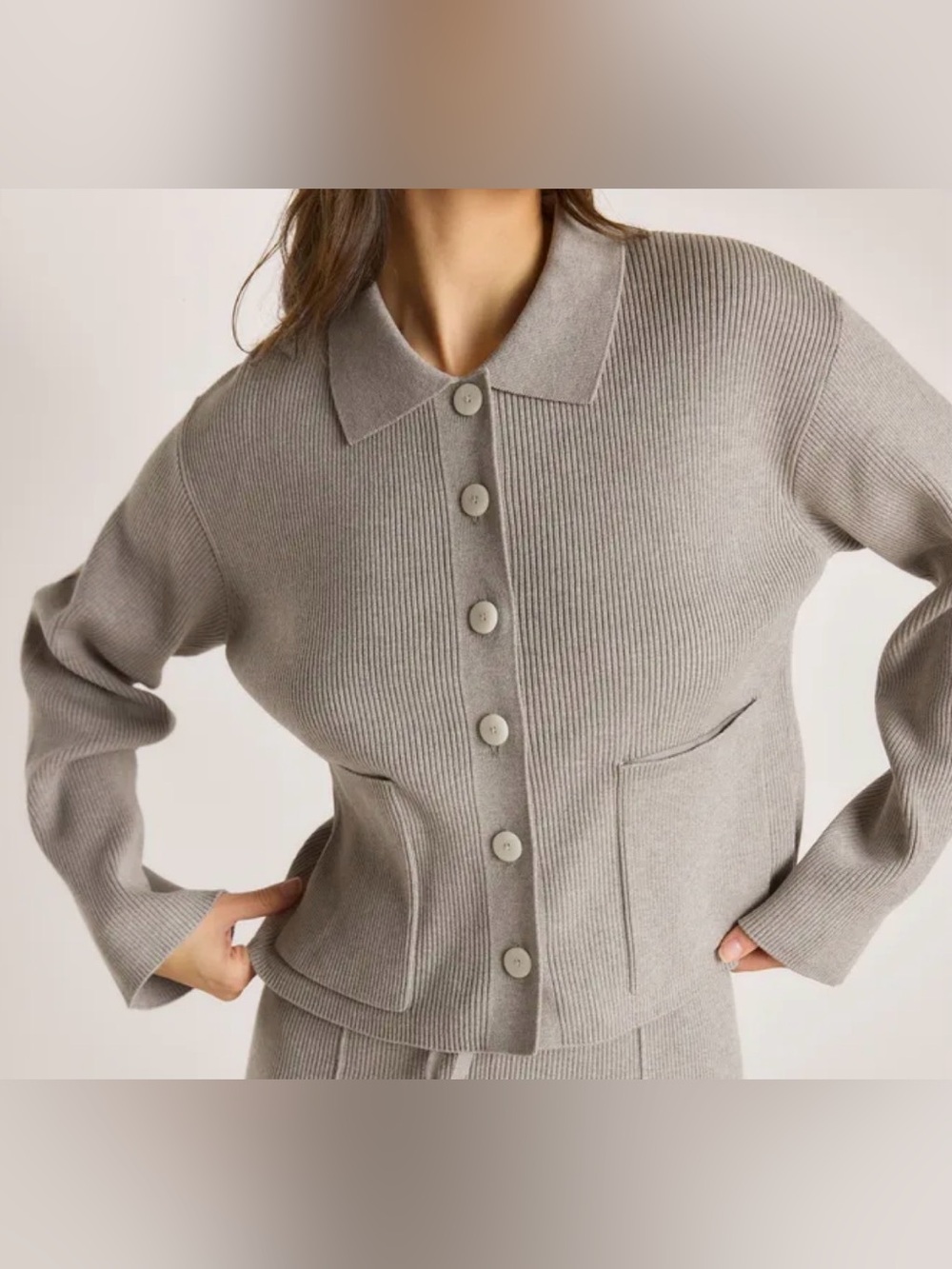 LOUNGE Knitted Oversized Shirt - Warm Grey